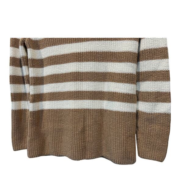 Talbots Womens Petite Medium Mock Neck Sweater Shaker Stitch Tan Cream Stripe - Picture 8 of 11